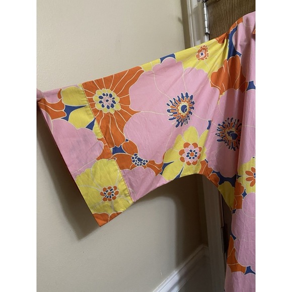 Zara Tunic Pink Top Womens Oversized Flower Multicolor Floral Kimono Sz XS NWOT - Picture 3 of 12